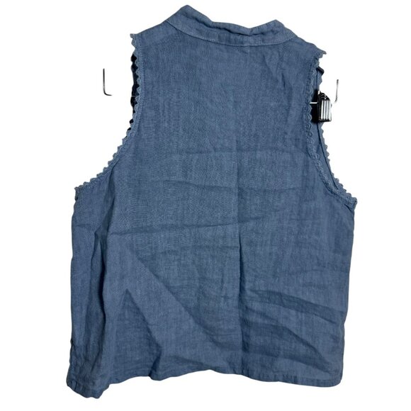 Francesca Bettini Italy 100% Linen Blue Sleeveless Button Front Blouse sz Medium - Picture 2 of 6